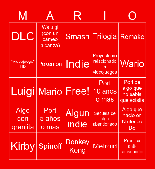 Nintendo Direct Bingo Card