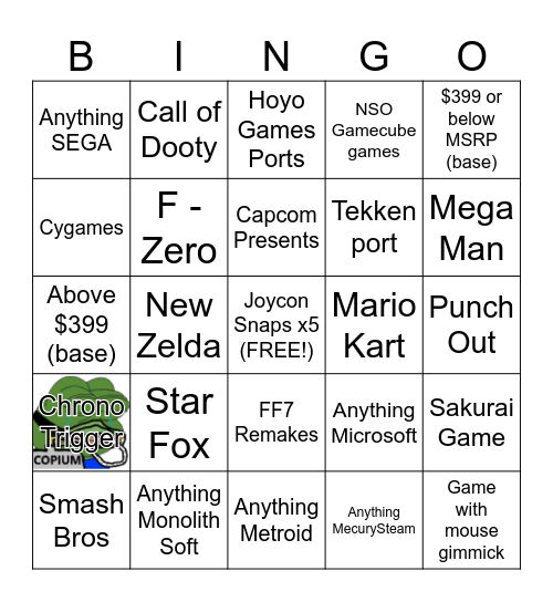Switch 2 Direct Bingo Card