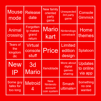 Switch 2 Bingo Card