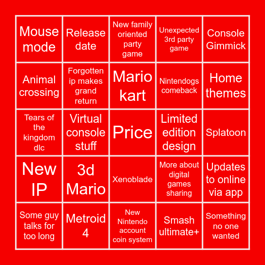Switch 2 Bingo Card