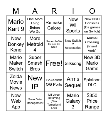 Nintendo Direct/Announcements 2024 Bingo Card