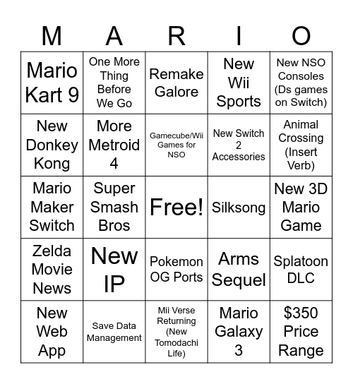 Nintendo Direct/Announcements 2024 Bingo Card