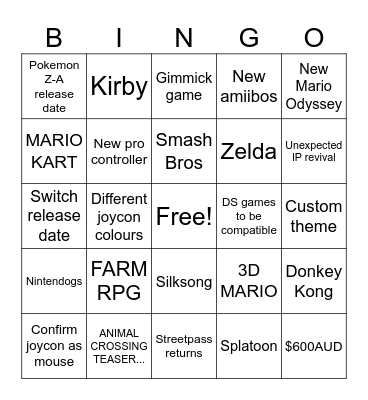 NINTENDO DIRECT BINGO Card