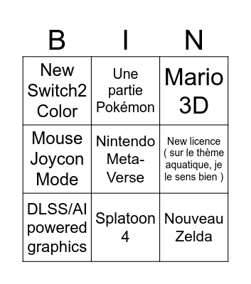 Switch 2 Bingo Card