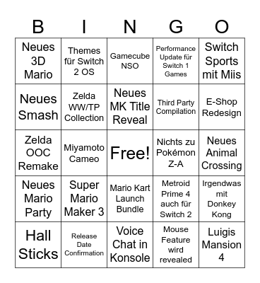 Switch 2 Direct Bingo Card