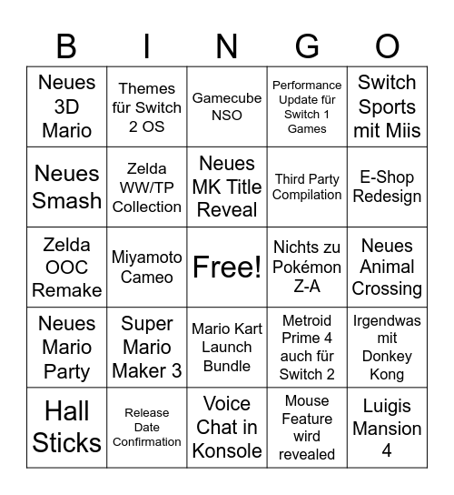 Switch 2 Direct Bingo Card
