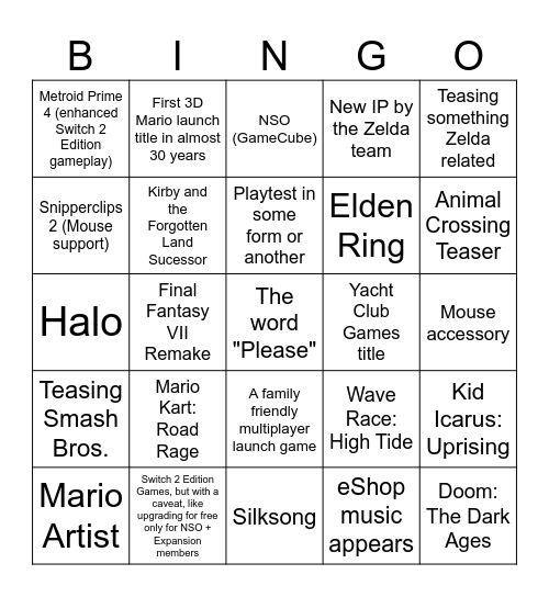 First Switch 2 Direct, yay! Bingo Card