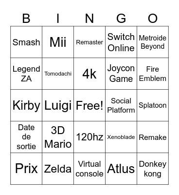 Nintendo switch 2 direct Bingo Card