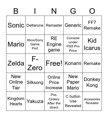 Star's Switch 2 Direct Bingo Card