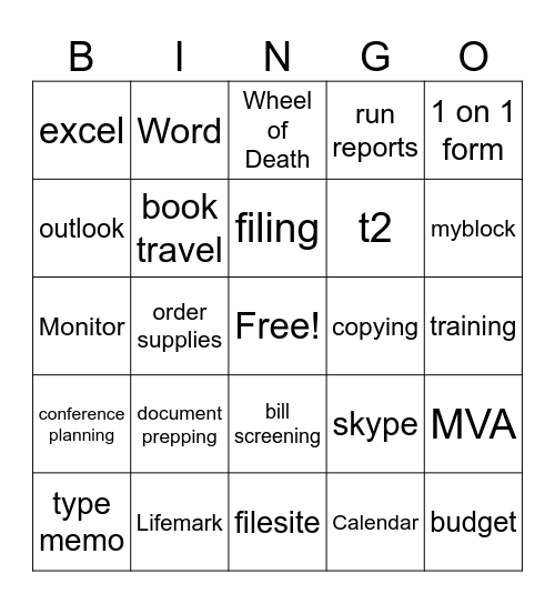 Administrative Professionals Day Bingo Card