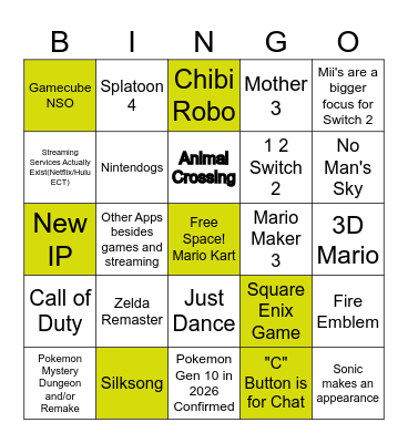 Nintendo Switch 2 Direct Bingo Card
