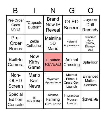 Nintendo Switch 2 DIRECT! Bingo Card