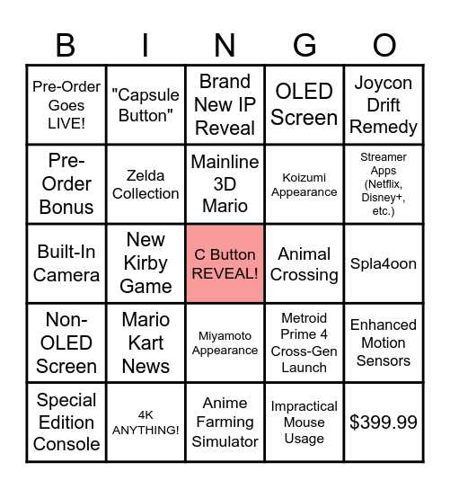 Nintendo Switch 2 DIRECT! Bingo Card