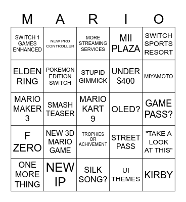 SWITCH 2 BINGO Card