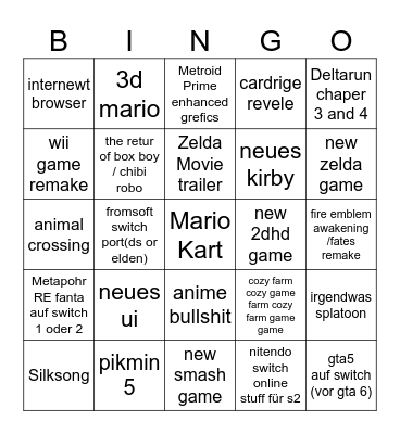nitendo switch 2 Bingo Card