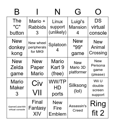 Switch 2 bingo Card