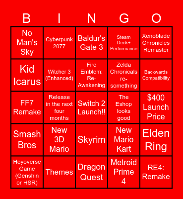 Switch 2 Bingo Card
