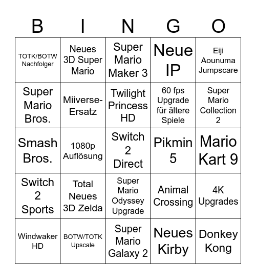 Switch BINGO Card