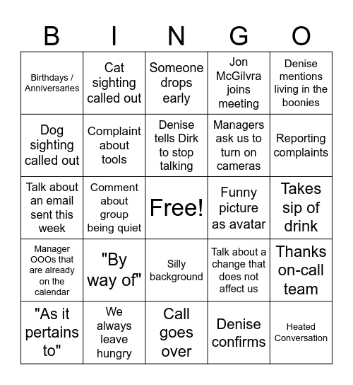 SAM USPS Meeting Bingo Card