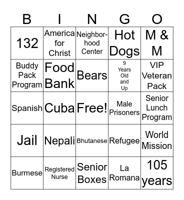 Bethel Missions BINGO Card