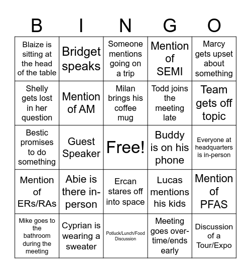 MSAT 2025 Staff Meeting Bingo Card