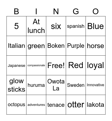 Untitled Bingo Card