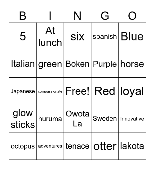 Untitled Bingo Card