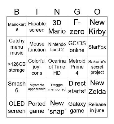 Nintendo Switch 2 Direct Bingo Card