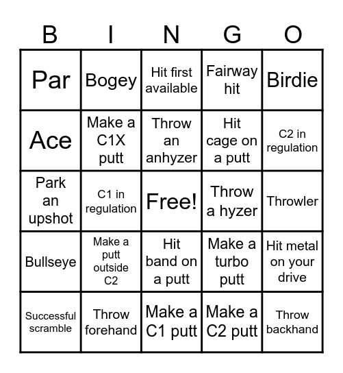 Disc Golf Bingo Card