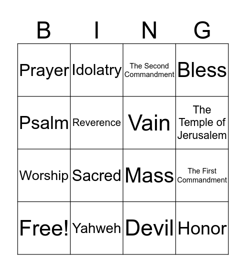 The 1st and Second Commandments Bingo Card