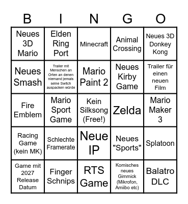 switch 2 Bingo Card