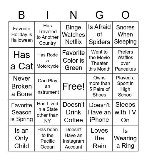 Human Bingo Card