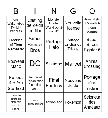 Nintendo Direct Switch 2 Bingo Card