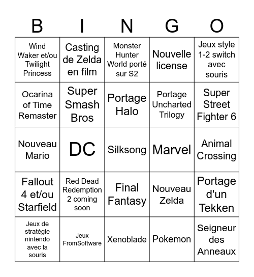 Nintendo Direct Switch 2 Bingo Card