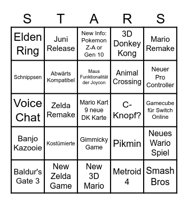 Nintendo Direct Bingo Card