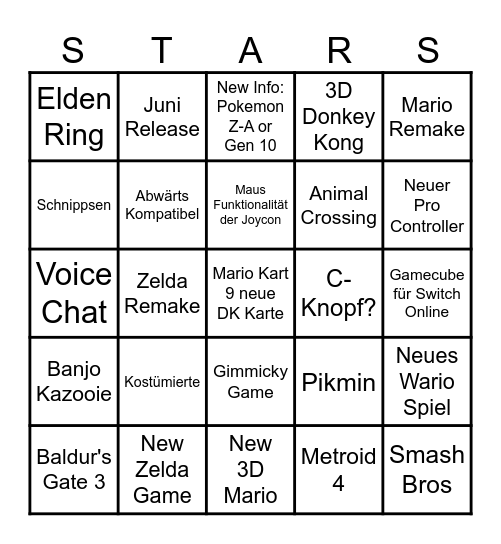 Nintendo Direct Bingo Card