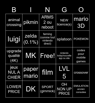 NINTENDO DIRECT SWITCH 2 Bingo Card