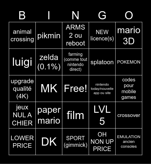 NINTENDO DIRECT SWITCH 2 Bingo Card