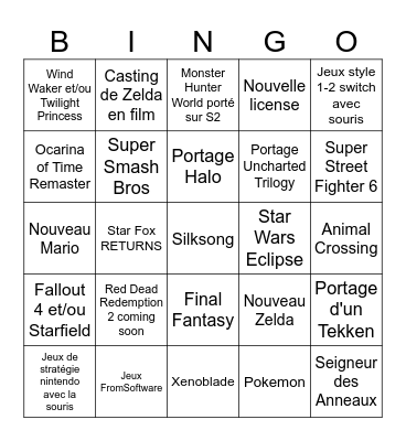 Nintendo Direct Switch 2 Bingo Card