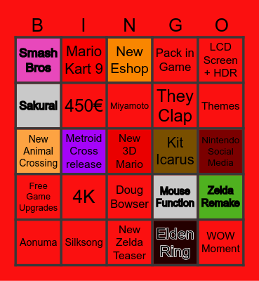 Nintendo Switch 2 Direct Bingo Card