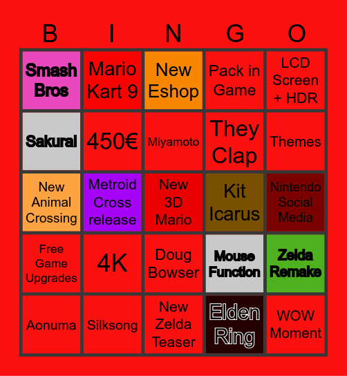 Nintendo Switch 2 Direct Bingo Card