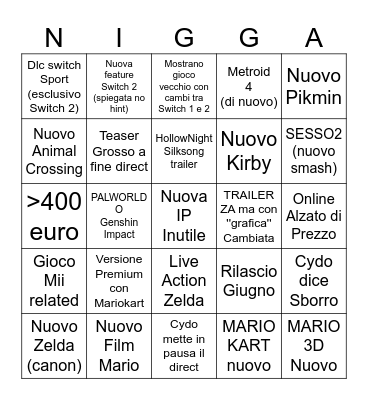 Nintendo Switch 2 Direct Bingo Card