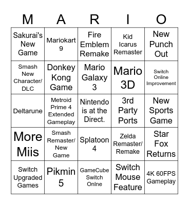Switch 2 Direct Bingo Card