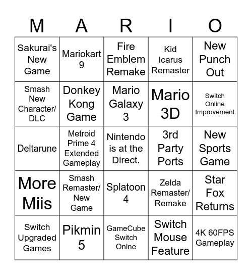Switch 2 Direct Bingo Card