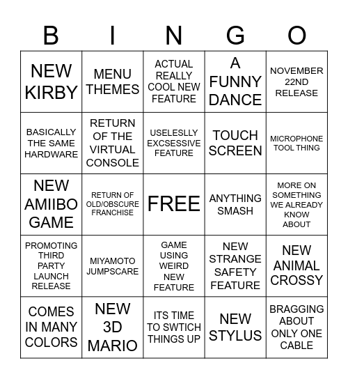 NINTENDO SWITCH 2 BINGO Card