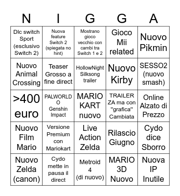 Nintendo Switch 2 Direct Bingo Card