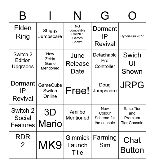 Switch 2 Direct Bingo Card