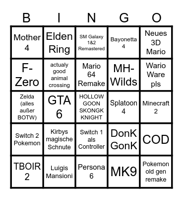 Nintendo Switch Direct 2 Bingo Card