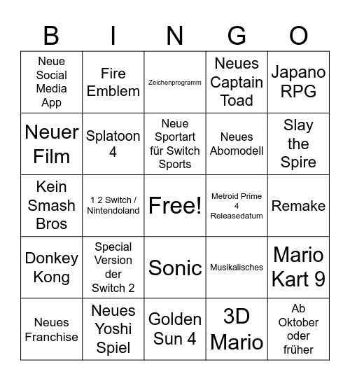 Nintendo Direct 2. April Bingo Card