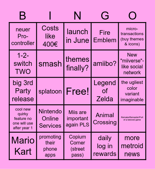 Switch 2 direct Bingo Card